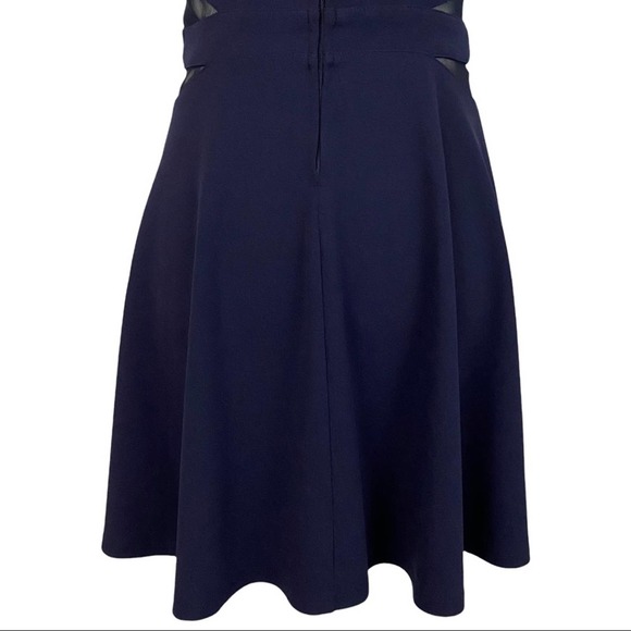 XTRAORDINARY | Navy Blue Cold Shoulder Sheer Cutout Mini Party Cocktail Dress - Picture 11 of 16